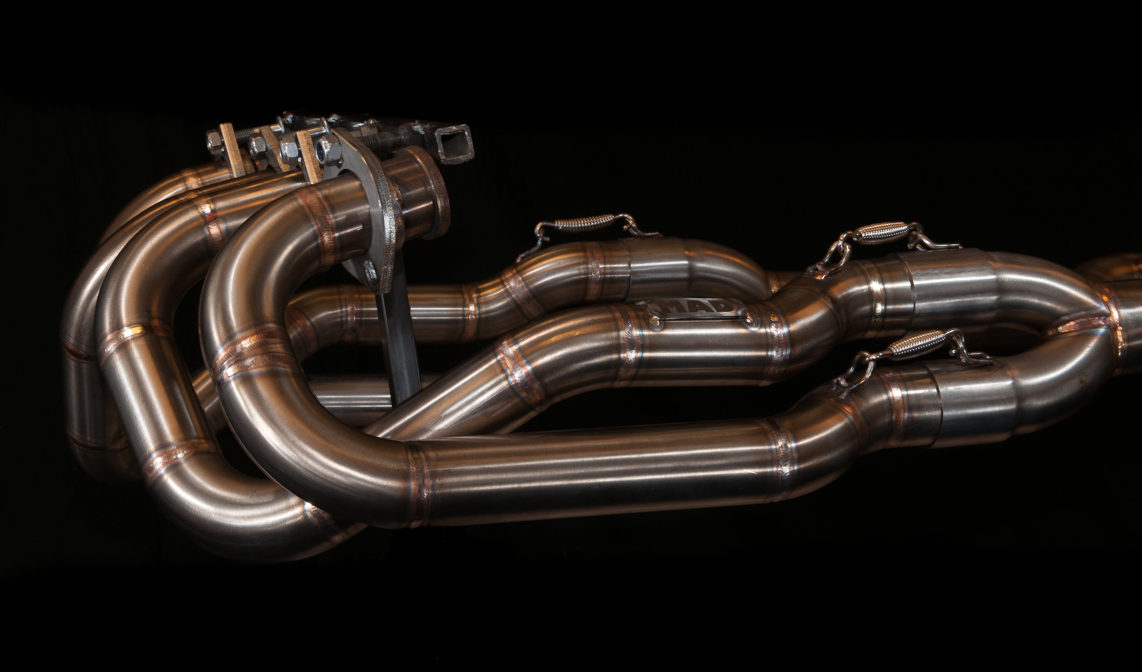 MAD Exhausts stainless steel 4-into-1 header system for Honda CB750, custom scrambler build