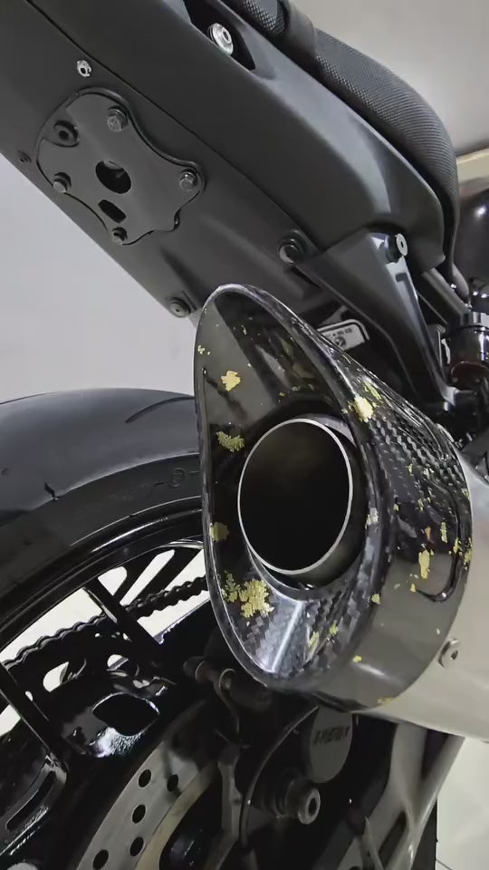 Video of the MAD-Ex carbon end cap and exhaust outlet on the Yamaha XSR900 GP