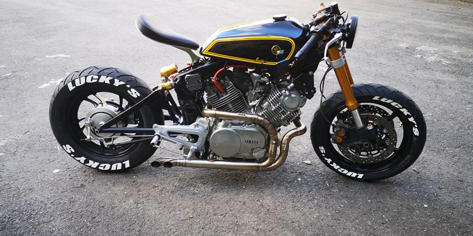 Yamaha XV virago TR1 caferacer exhaust with slash cut muffler (ex. VAT) - MAD Exhausts